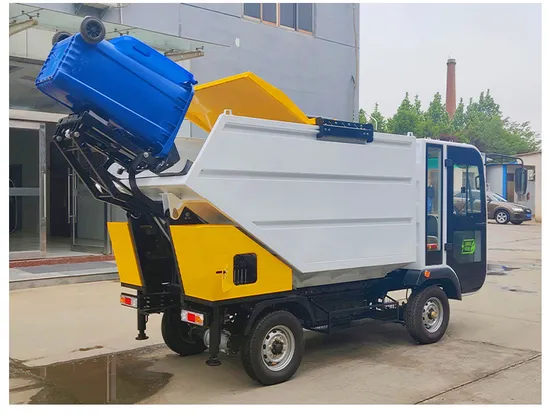 Mini-Müllwagen mit Hecklader und Müllcontainer zur Straßenreinigung